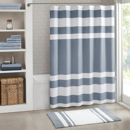Madison Park - Spa Waffle Shower Curtain - Dark Blue - Quahog Bay Bedding