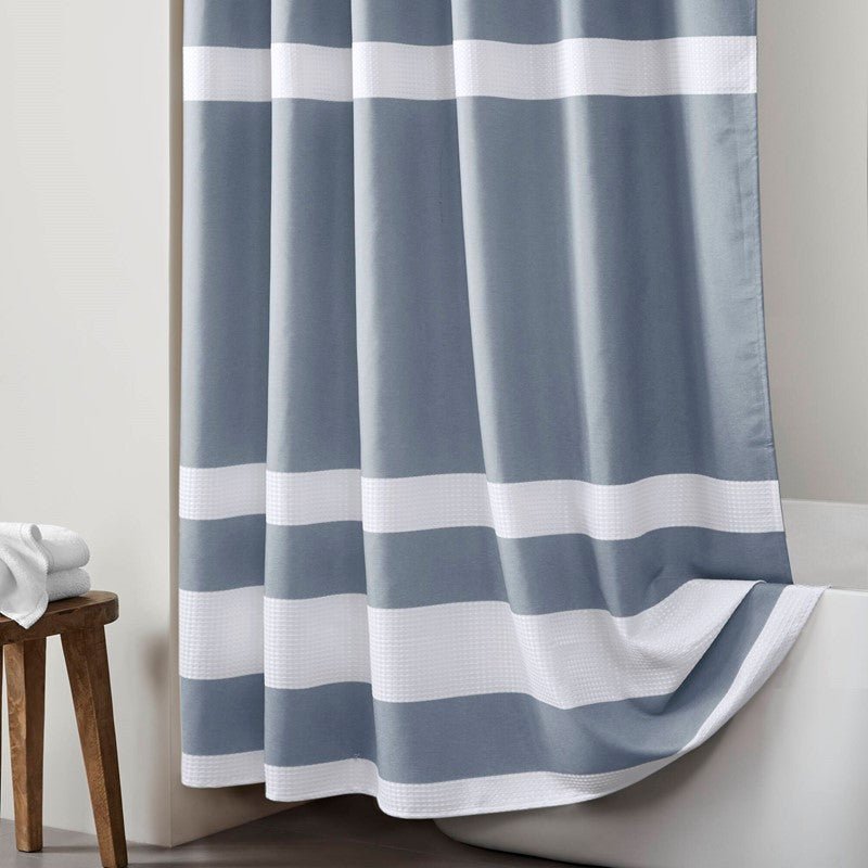 Madison Park - Spa Waffle Shower Curtain - Dark Blue - Quahog Bay Bedding