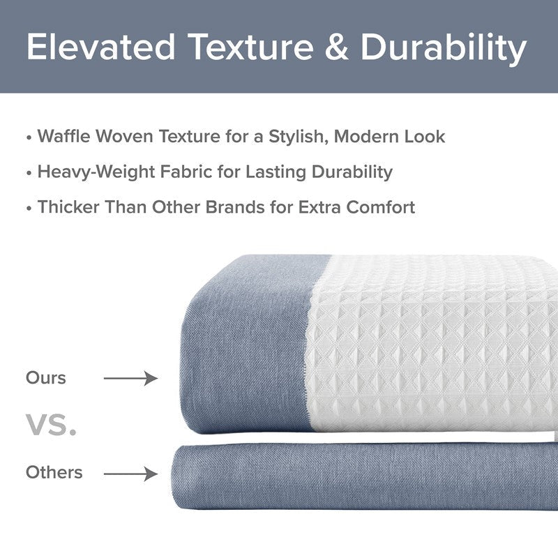 Madison Park - Spa Waffle Shower Curtain - Dark Blue - Quahog Bay Bedding