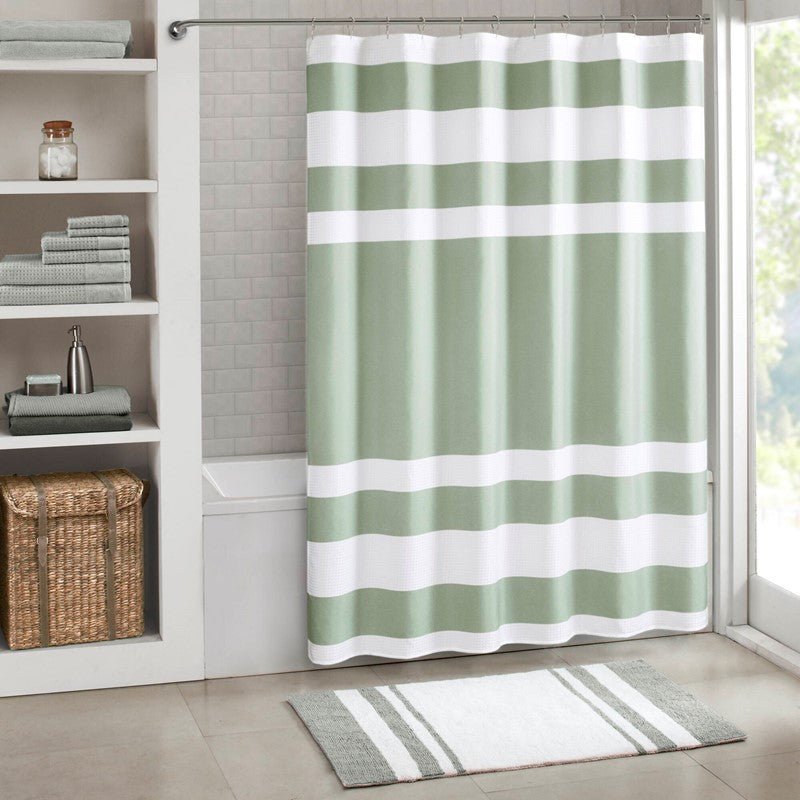 Madison Park - Spa Waffle Shower Curtain - Sage Green - Quahog Bay Bedding