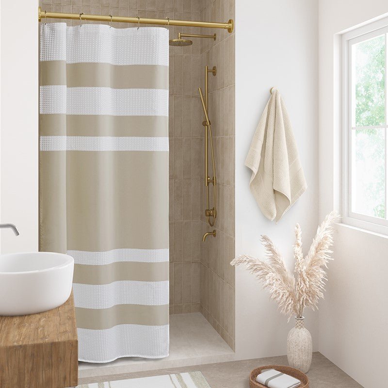Madison Park - Spa Waffle Shower Curtain - Taupe - Quahog Bay Bedding