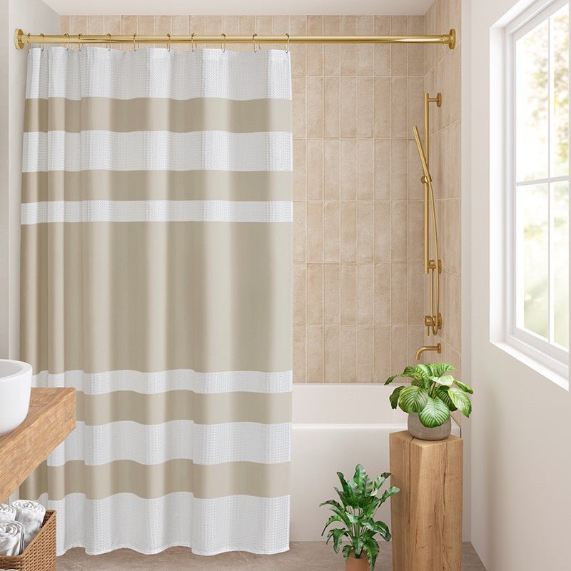 Madison Park - Spa Waffle Shower Curtain - Taupe - Quahog Bay Bedding