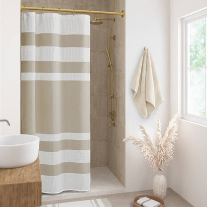 Madison Park - Spa Waffle Shower Curtain - Taupe - Quahog Bay Bedding