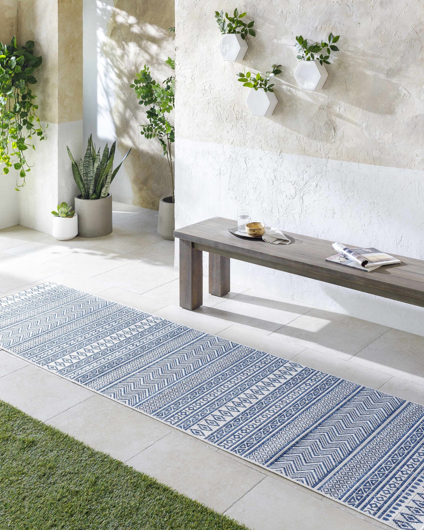 Madras Navy & Light Blue All Over Performance Rug