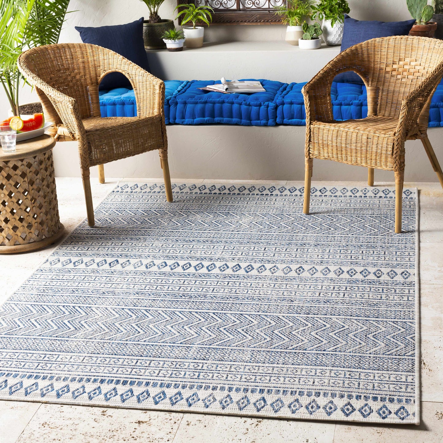 Madras Navy & Light Blue All Over Performance Rug
