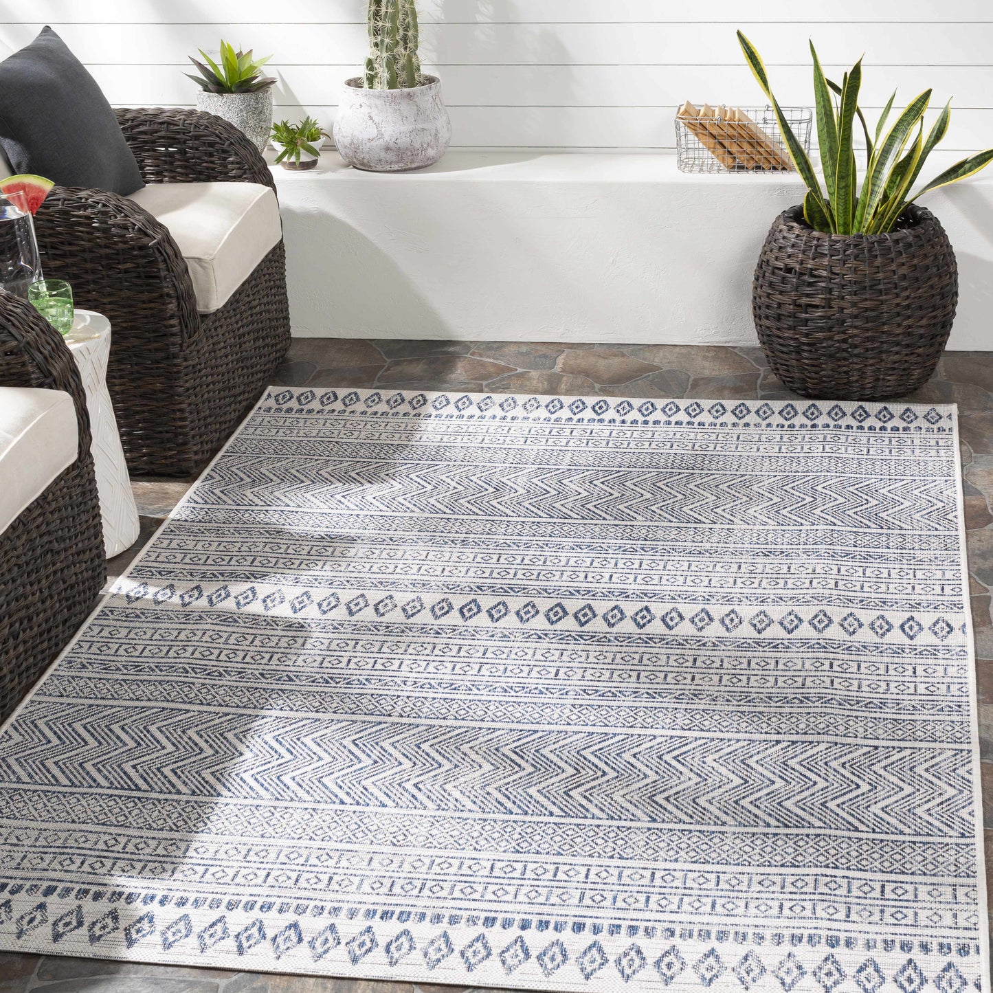 Madras Navy & Light Blue All Over Performance Rug