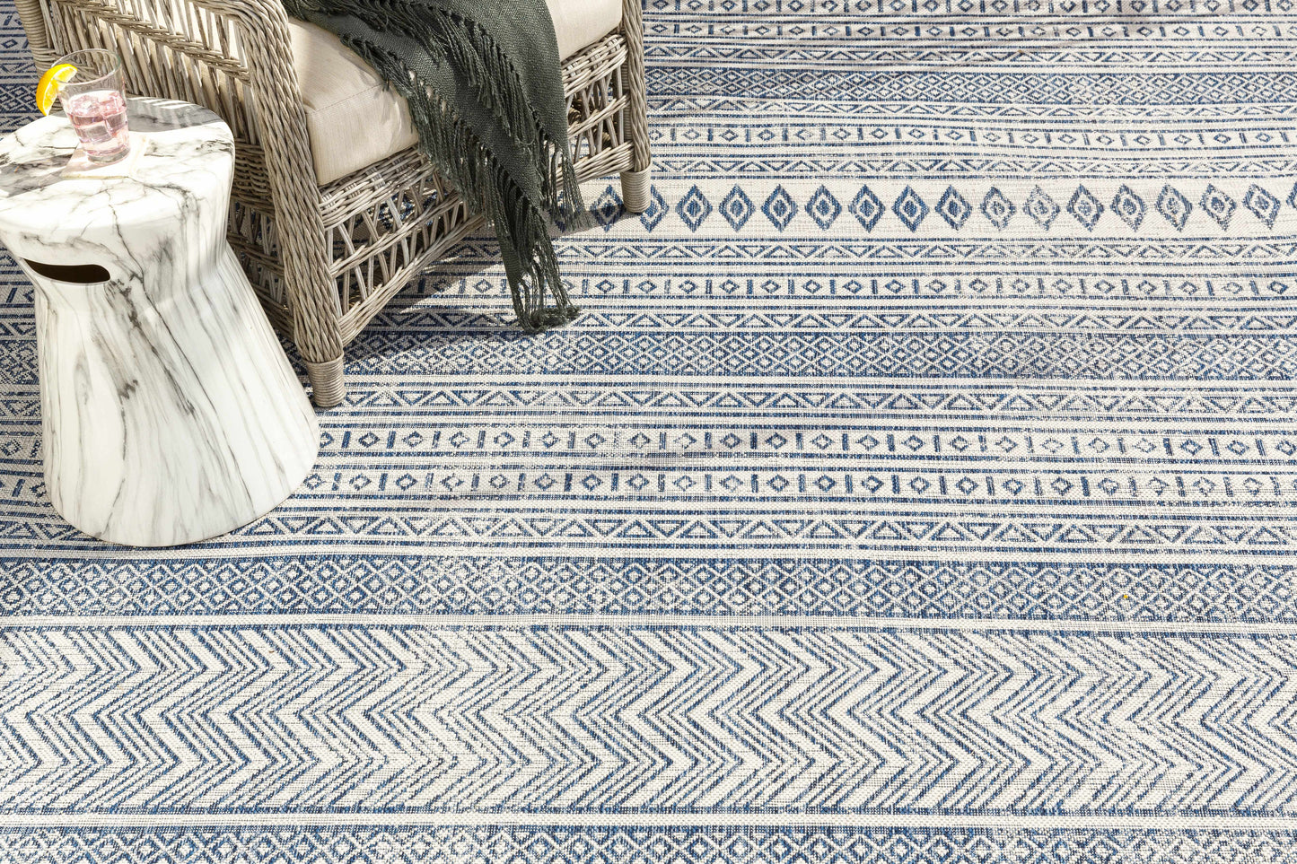 Madras Navy & Light Blue All Over Performance Rug