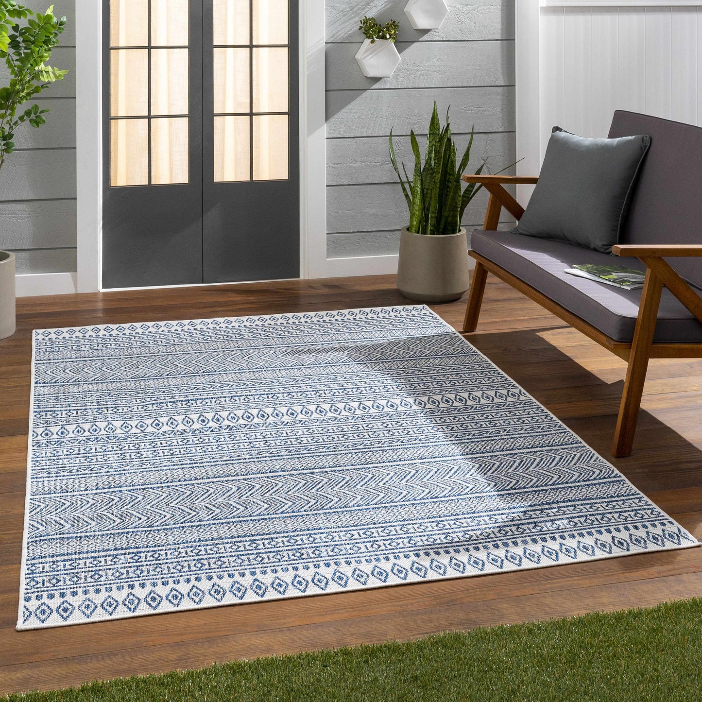 Madras Navy & Light Blue All Over Performance Rug