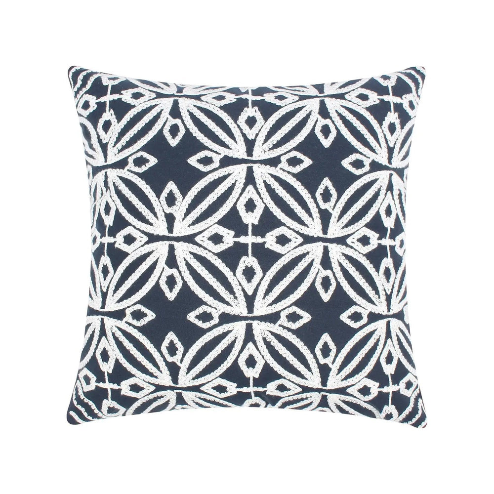 Magnolia Navy Crewel Pillow - Quahog Bay Bedding