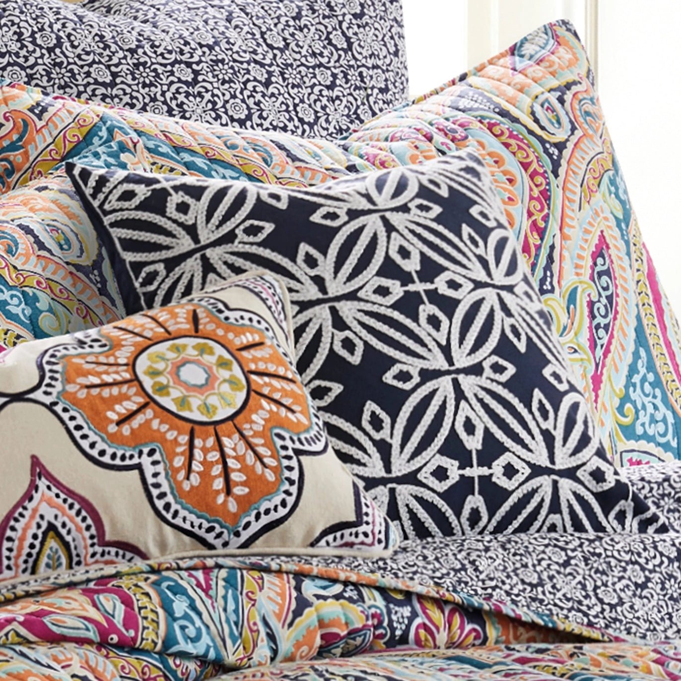 Magnolia Navy Crewel Pillow - Quahog Bay Bedding