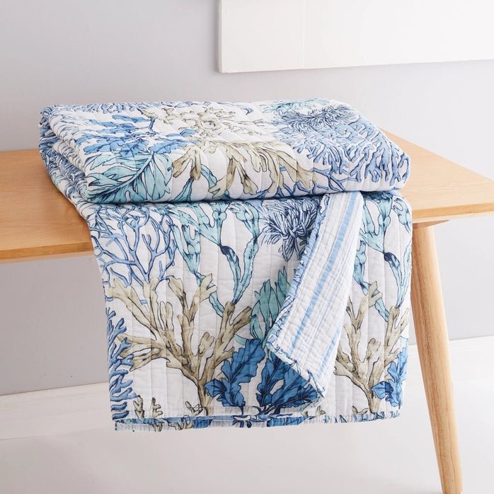 Mahina Coastal Quilted Throw Blanket - Coastal Throw Blanket - Quahog Bay Bedding