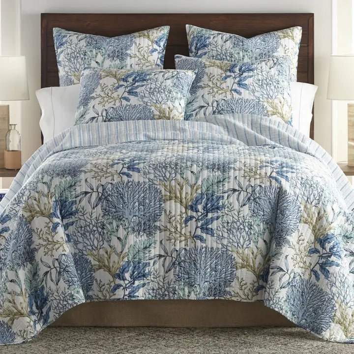 Mahina Quilt Set - Coral and Ocean Themed Quilt Set - Quahog Bay Bedding
