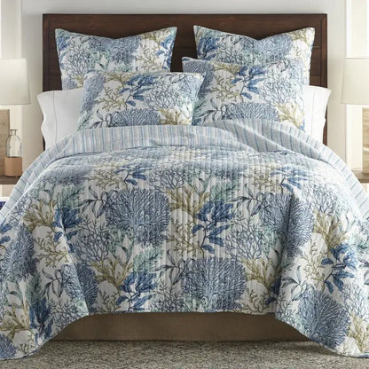 Mahina Quilt Set - Coral and Ocean Themed Quilt Set - Quahog Bay Bedding