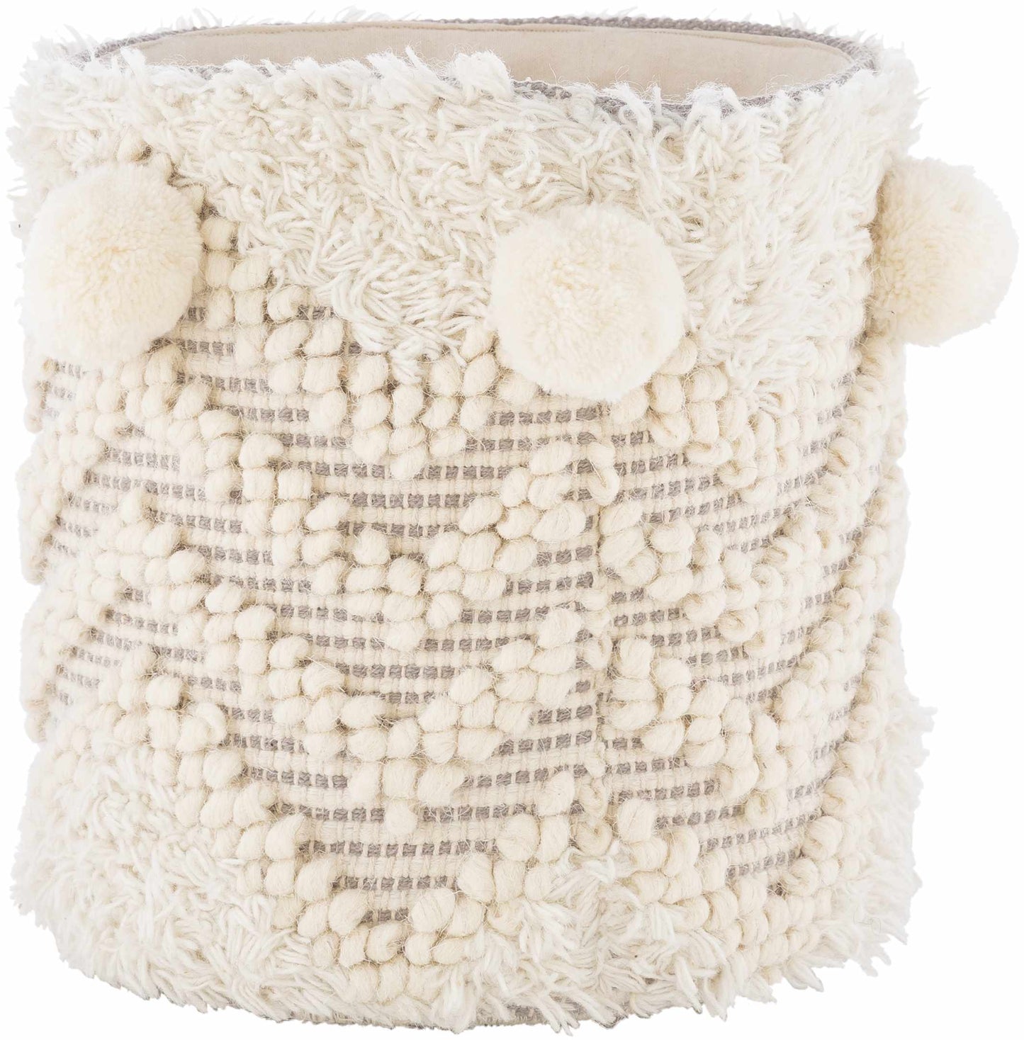 Bordon Ivory Textured Pom-Pom Stool