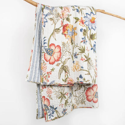 Maileen Quilted Cotton Botanical Throw Blanket - Quahog Bay Bedding