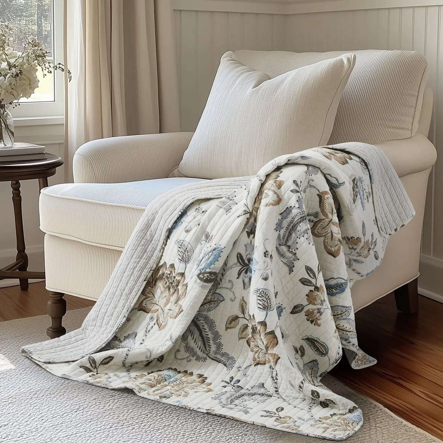 Maileen Quilted Cotton Botanical Throw Blanket - Quahog Bay Bedding
