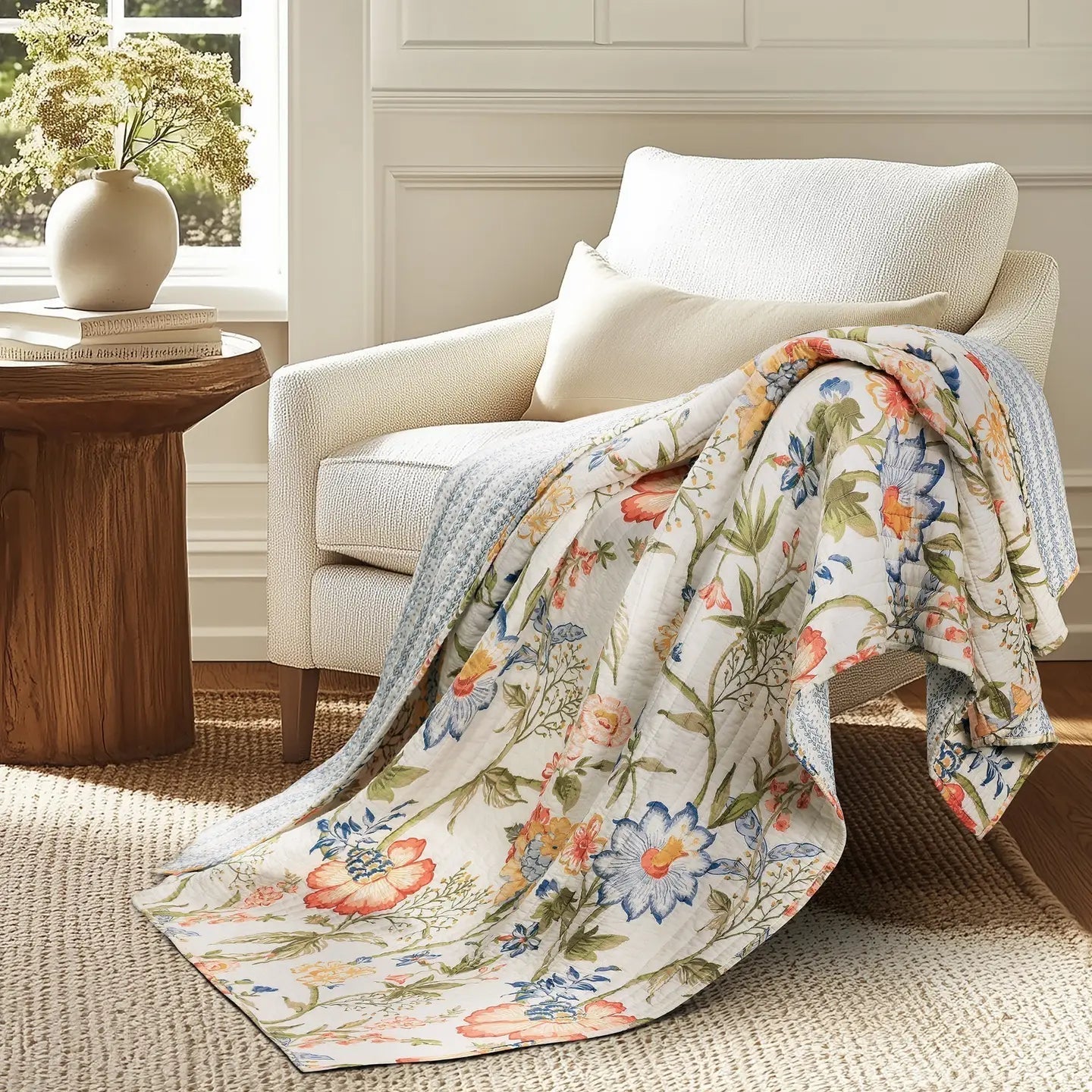 Maileen Quilted Cotton Botanical Throw Blanket - Quahog Bay Bedding