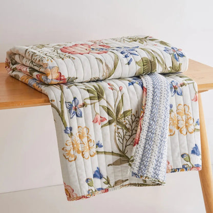 Maileen Quilted Cotton Botanical Throw Blanket - Quahog Bay Bedding