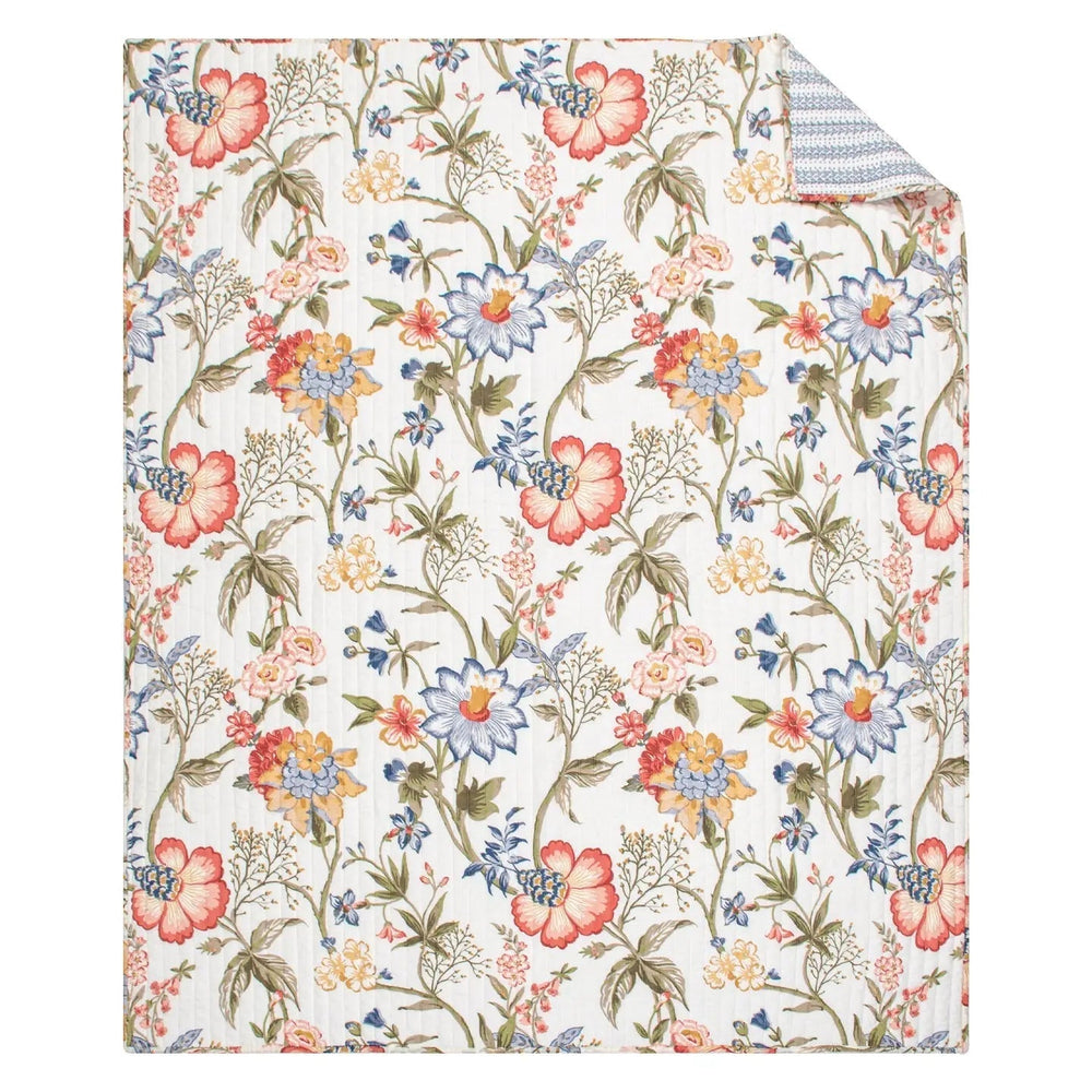 Maileen Quilted Cotton Botanical Throw Blanket - Quahog Bay Bedding