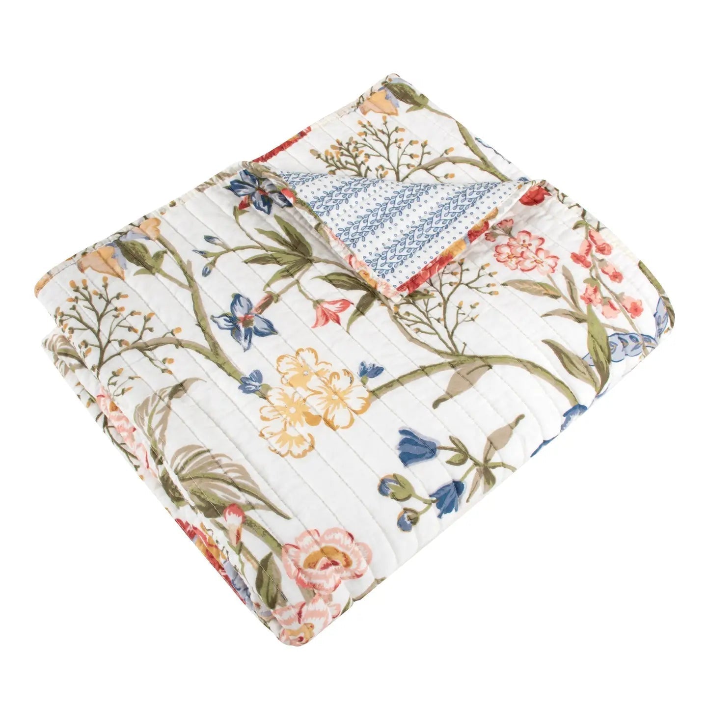 Maileen Quilted Cotton Botanical Throw Blanket - Quahog Bay Bedding
