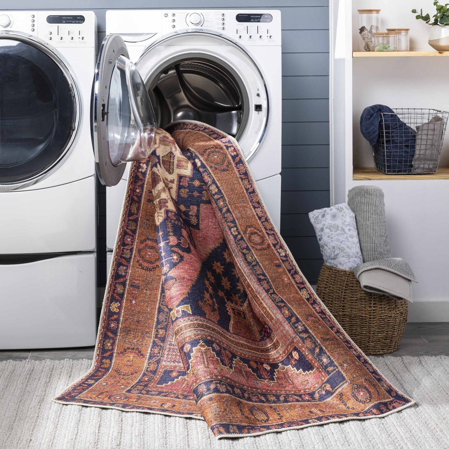 Malamote Vintage Flat Pile Washable Rug