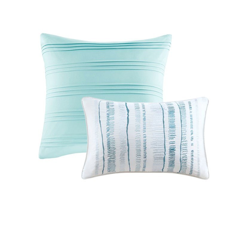 Marina 8PC Printed Seersucker Comforter and Quilt Set Collection - Aqua - Beachy Bedding - Quahog Bay Bedding