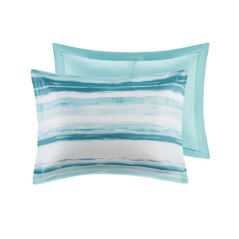 Marina 8PC Printed Seersucker Comforter and Quilt Set Collection - Aqua - Beachy Bedding - Quahog Bay Bedding