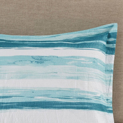 Marina 8PC Printed Seersucker Comforter and Quilt Set Collection - Aqua - Beachy Bedding - Quahog Bay Bedding