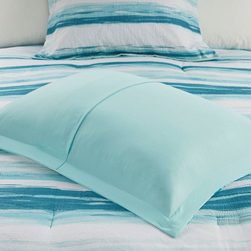 Marina 8PC Printed Seersucker Comforter and Quilt Set Collection - Aqua - Beachy Bedding - Quahog Bay Bedding