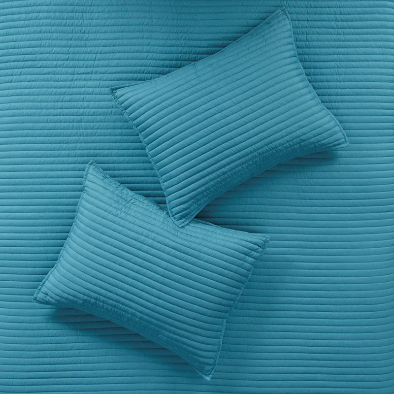 Marina 8PC Printed Seersucker Comforter and Quilt Set Collection - Aqua - Beachy Bedding - Quahog Bay Bedding