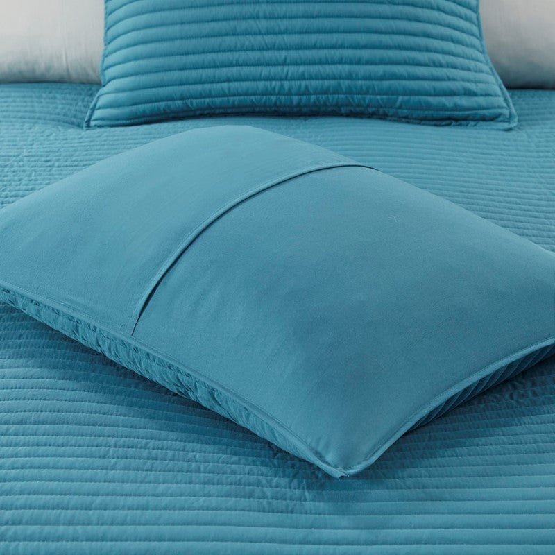 Marina 8PC Printed Seersucker Comforter and Quilt Set Collection - Aqua - Beachy Bedding - Quahog Bay Bedding