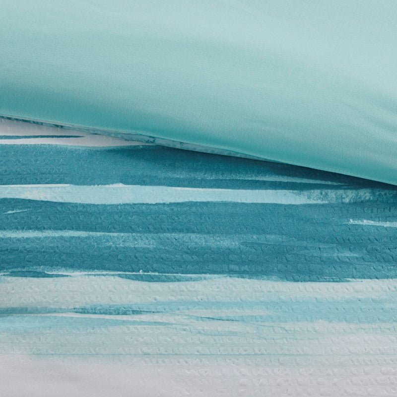 Marina 8PC Printed Seersucker Comforter and Quilt Set Collection - Aqua - Beachy Bedding - Quahog Bay Bedding