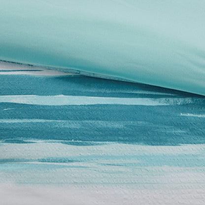 Marina 8PC Printed Seersucker Comforter and Quilt Set Collection - Aqua - Beachy Bedding - Quahog Bay Bedding