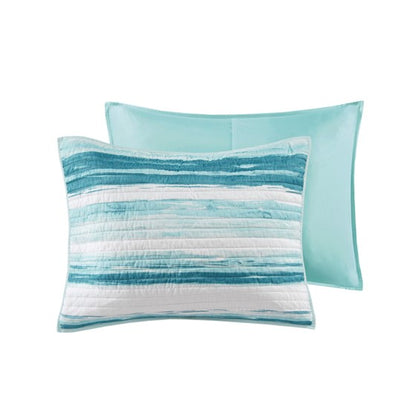 Coastal Marina 6 Piece Quilt Set with Throw Pillows - Aqua, Teal and Pastel Blue Hues