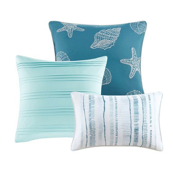 Coastal Marina 6 Piece Quilt Set with Throw Pillows - Aqua, Teal and Pastel Blue Hues