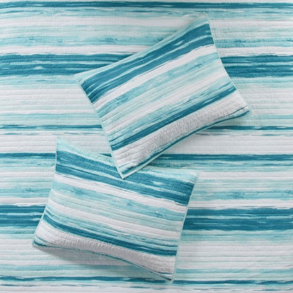 Coastal Marina 6 Piece Quilt Set with Throw Pillows - Aqua, Teal and Pastel Blue Hues