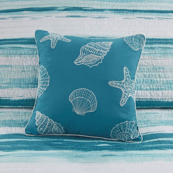 Coastal Marina 6 Piece Quilt Set with Throw Pillows - Aqua, Teal and Pastel Blue Hues