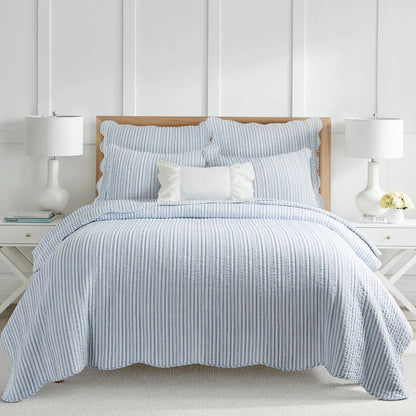 Martha Stripe Blue Quilt Set - Coastal Quilt Set - Blue Stripe - Quahog Bay Bedding