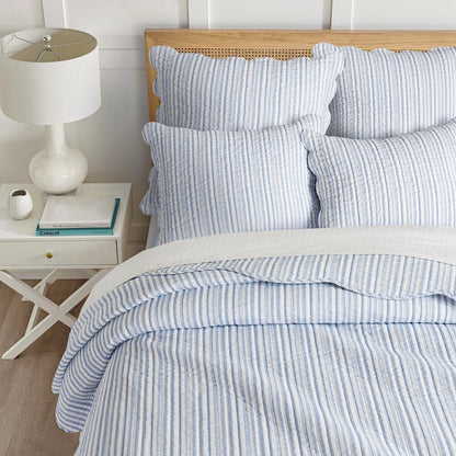 Martha Stripe Blue Quilt Set - Coastal Quilt Set - Blue Stripe - Quahog Bay Bedding
