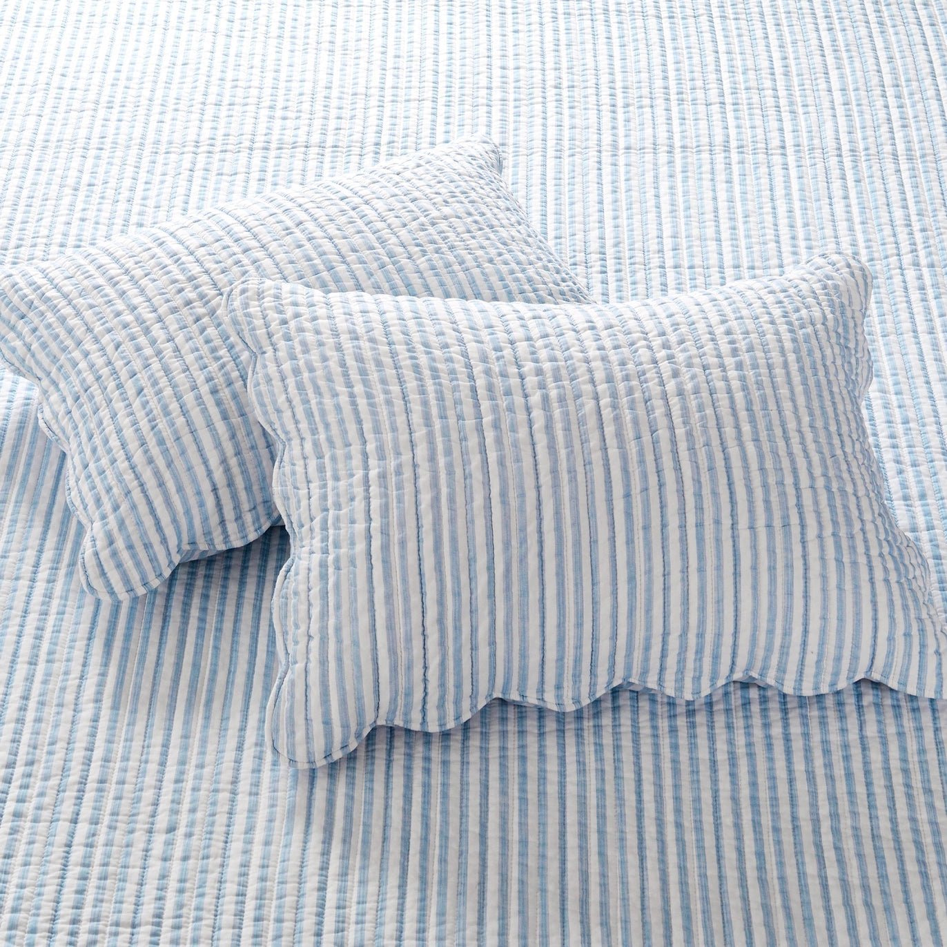 Martha Stripe Blue Quilt Set - Coastal Quilt Set - Blue Stripe - Quahog Bay Bedding