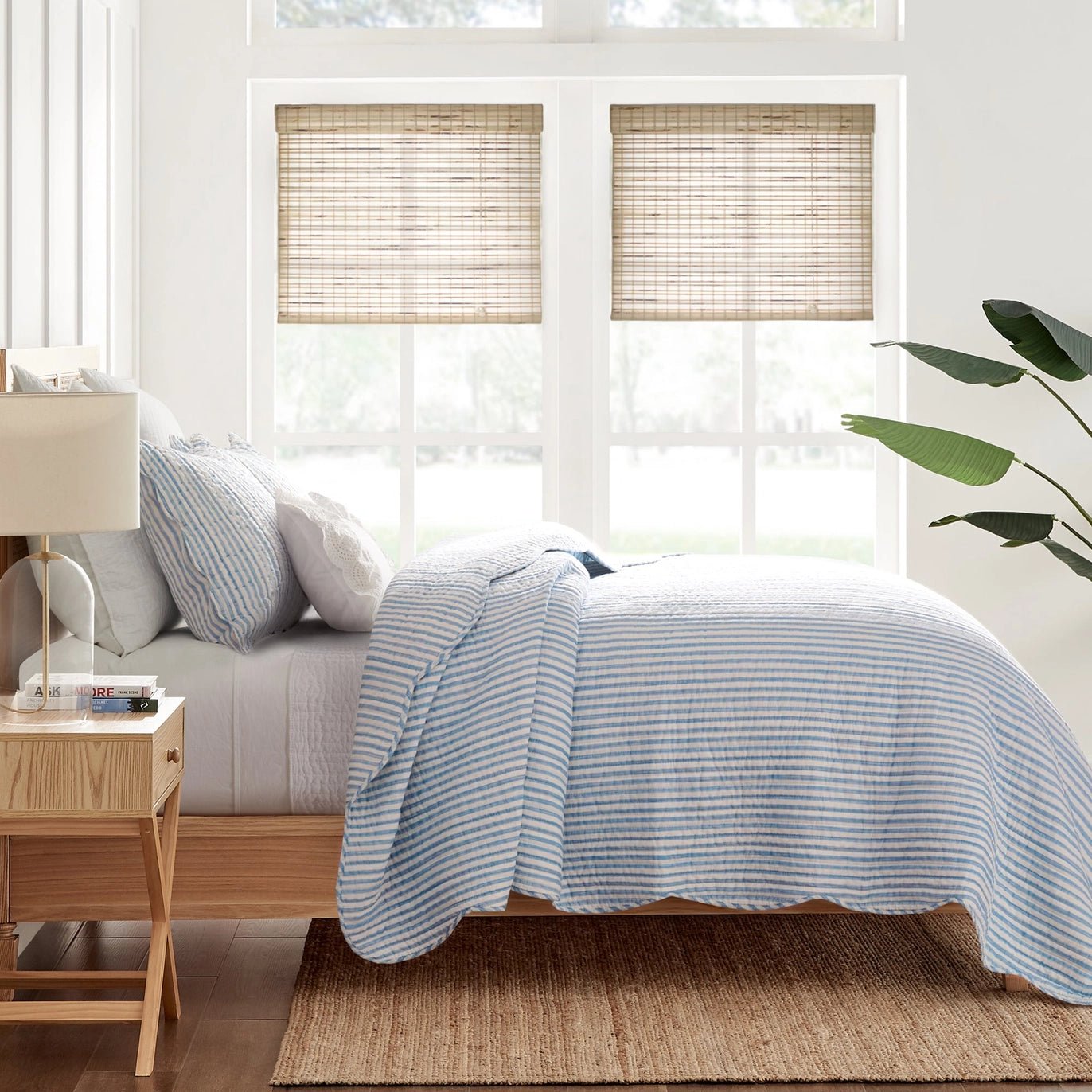 Martha Stripe Blue Quilt Set - Coastal Quilt Set - Blue Stripe - Quahog Bay Bedding