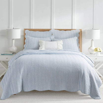 Martha Stripe Blue Quilt Set - Coastal Quilt Set - Blue Stripe - Quahog Bay Bedding