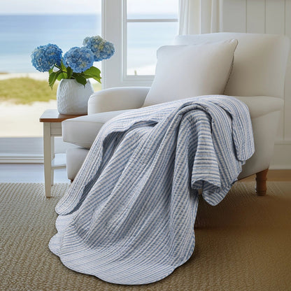 Martha Stripe Blue Quilted Throw - Quahog Bay Bedding
