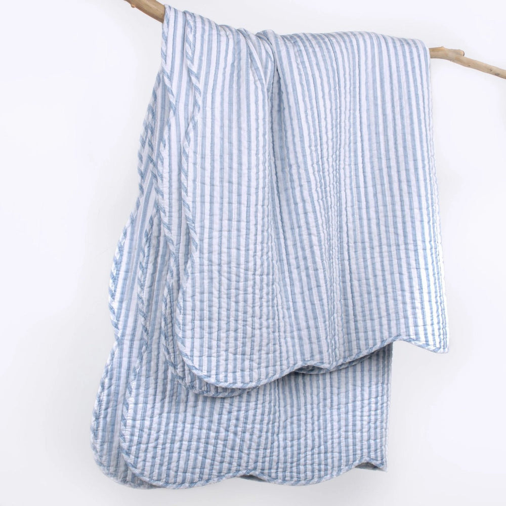 Martha Stripe Blue Quilted Throw - Quahog Bay Bedding