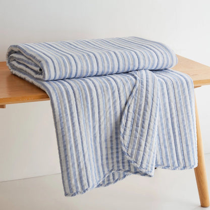 Martha Stripe Blue Quilted Throw - Quahog Bay Bedding