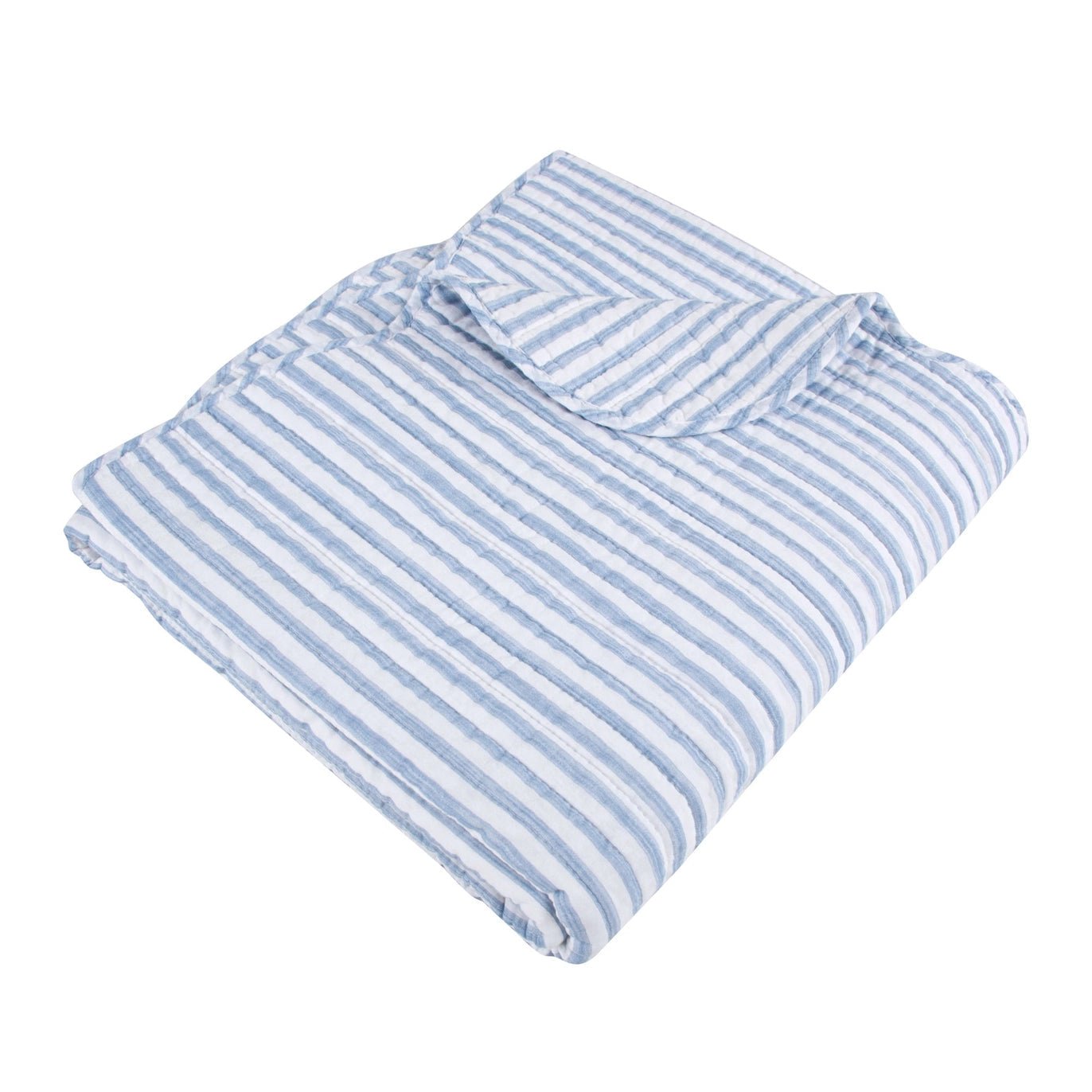 Martha Stripe Blue Quilted Throw - Quahog Bay Bedding