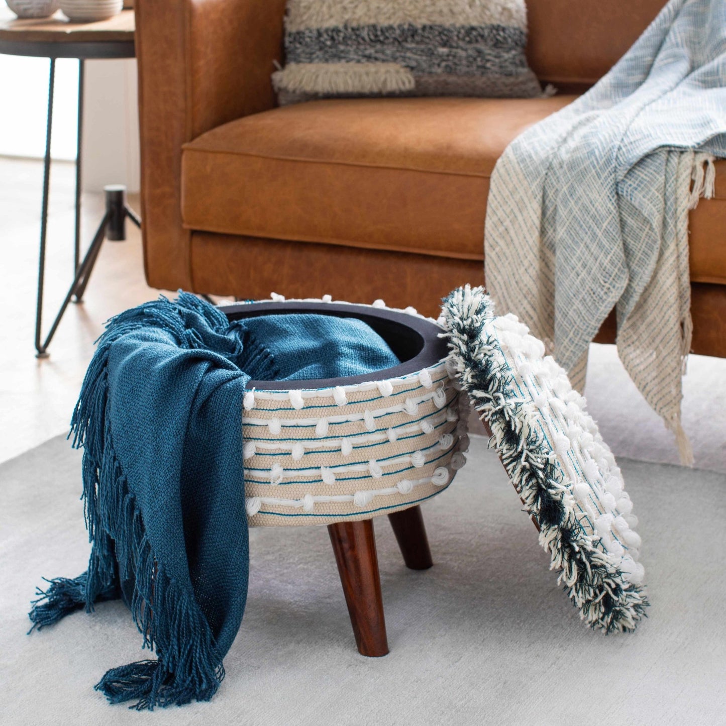 Matagami Beige Hand Woven Stool - Quahog Bay Bedding