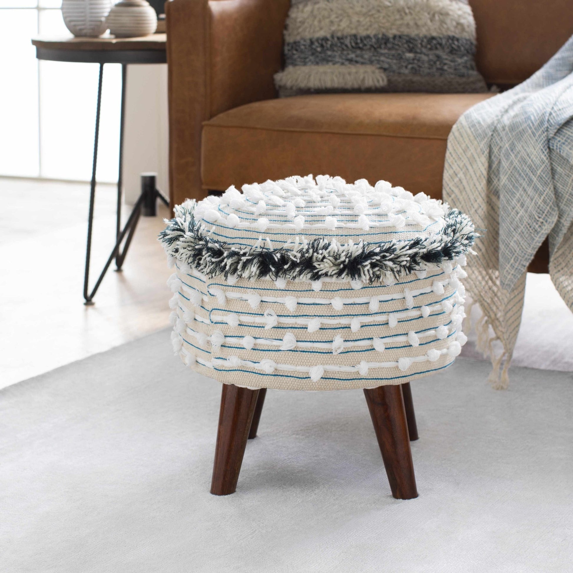Matagami Beige Hand Woven Stool - Quahog Bay Bedding