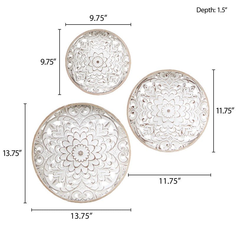 Medallion Trio Distressed White Floral 3 - piece Carved Wood Wall Decor Set - Quahog Bay Bedding