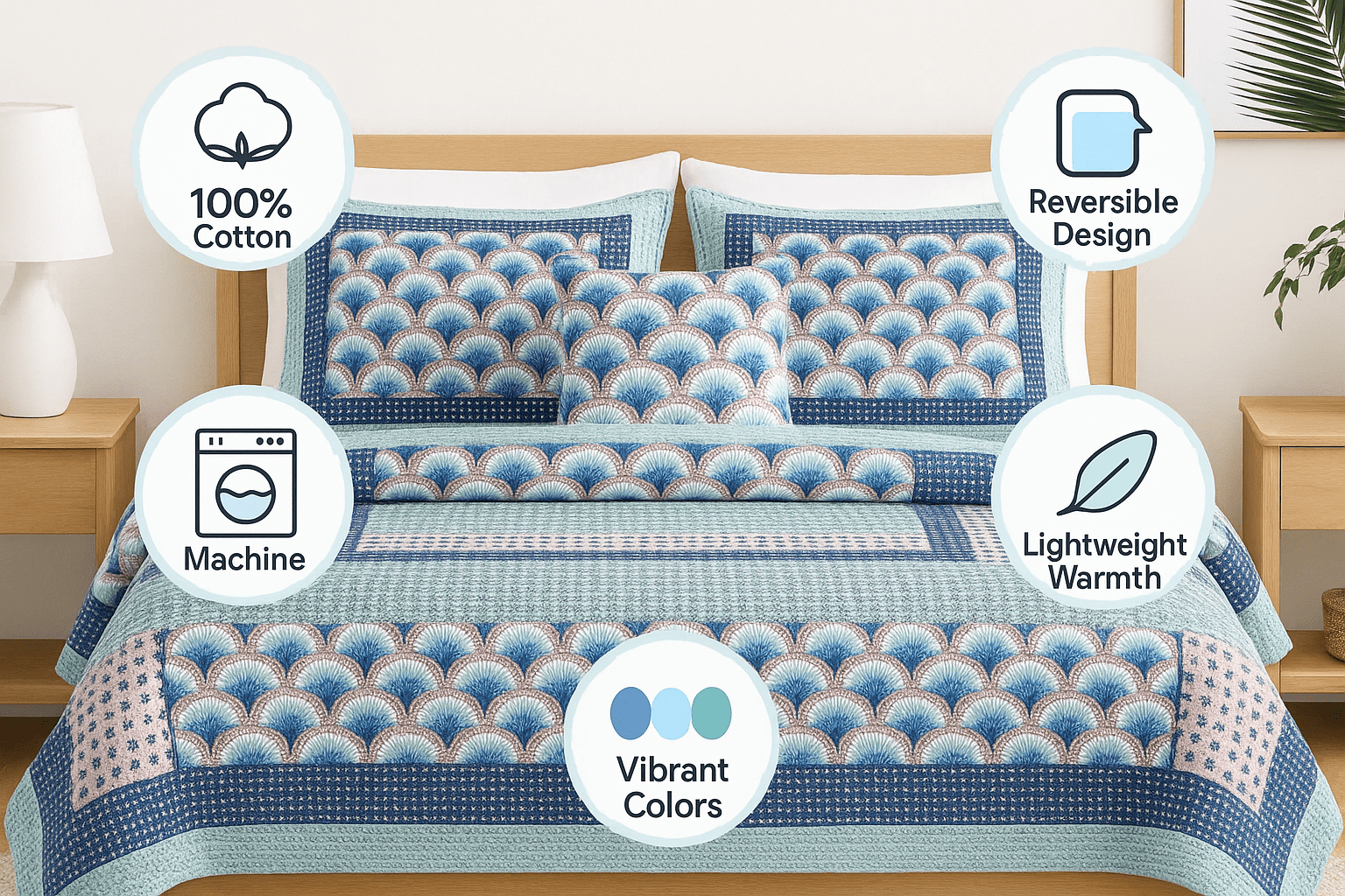 Mediterranean Blue Mint Green Patchwork Quilted Bedspread Set - Quahog Bay Bedding